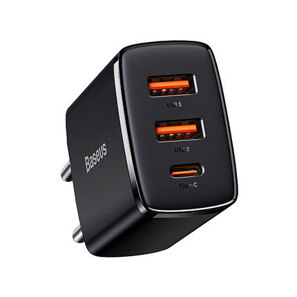 Зарядка потрійна 30 Вт Type-C 2x USB PD QC Baseus Compact CCXJ-E01, фото 2