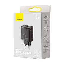 Зарядка потрійна 30 Вт Type-C 2x USB PD QC Baseus Compact CCXJ-E01, фото 3