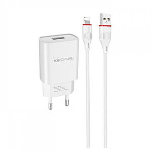 Заряджання для айфона USB Lightning 2.1 A з кабелем Borofone BA20A