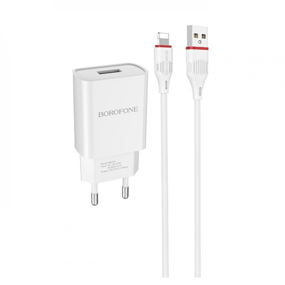 Заряджання для айфона USB Lightning 2.1 A з кабелем Borofone BA20A