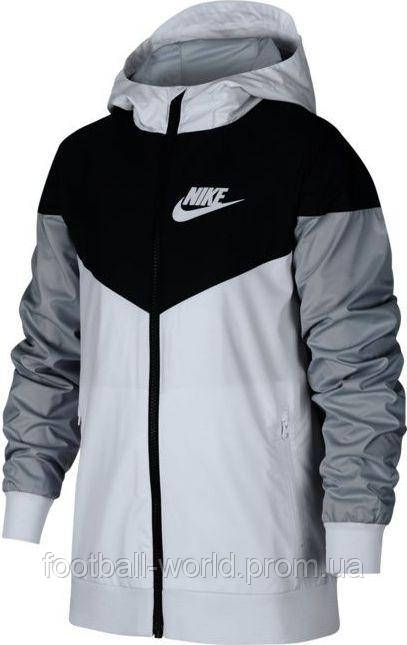 Ветровка подростковая Nike B NSW WR JKT HD бело-черно-серая 850443-102 - фото 1 - id-p1759335278