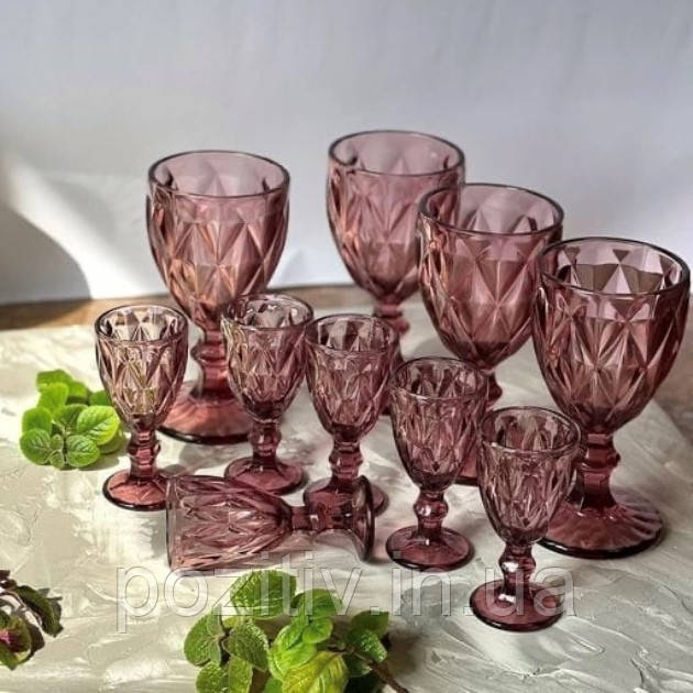 Келихи для вина з кольорового скла 6 шт Glassware 320 мл рожевий