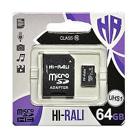 Карта памяти microSDHC 64GB Hi-Rali Class 10 UHS-I + SD-adapter (HI-64GBSDCL10-01)