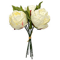 Искусственный букет Пионов, 3 цветка, 28 см, белый, пластик, ткань (130436)