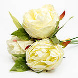 Штучний букет Півоній, 3 квітки, 28 см, білий, пластик, тканина (130436), фото 2