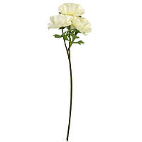 Искусственный цветок Мак - 4 цветка, ветка, ткань, пластик, 56 см, белый (130467)