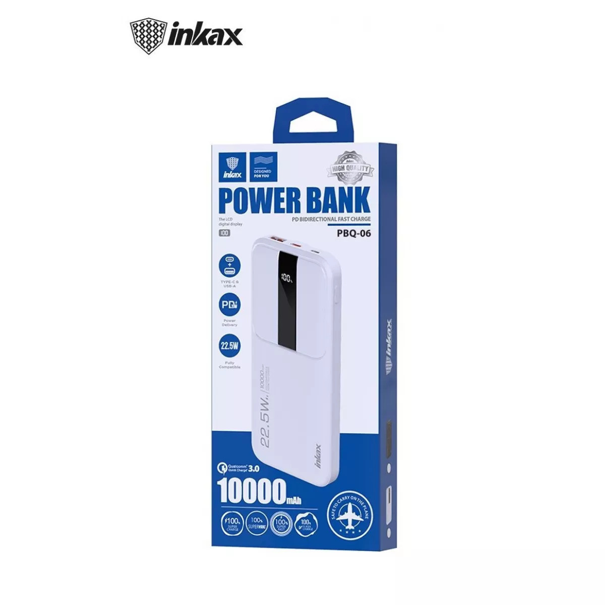 POWER BANK INKAX PBQ-06 На 10000mAh (22,5W) З Швидкою Зарядкою І Циферблатом Без Проводів (2 Виходи)
