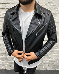Чоловіча чорна шкіряна куртка | Косуха чоловіча чорна RA - 0222