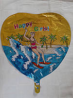 Шар фольгированный Сердце с рисунком Happy Girls 18 дюймов