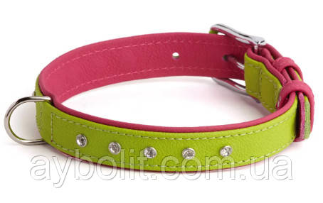 Нашийник KARELINE з натуральної шкіри двоколірний зі стразами 20 мм 310-380 мм (4823101310726), фото 1