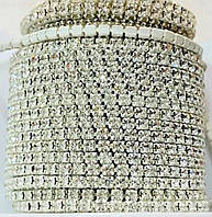 027SS6 Стразовая цепь Crystal в белой оправе плотная (2мм).Цена за 10 см