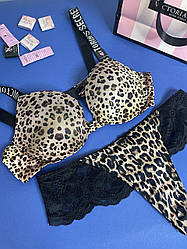 Комплект білизни зі стразами Victoria's Secret Very Sexy Push-Up, Леопардовий 34А (75А) / XS