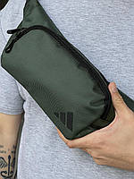 Бананка поясная сумка тканевая мужская через плечо на грудь зелена Adidas городская качественная 35х15 см КМ
