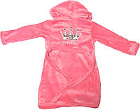Детский тёплый махровый халат для девочки Princess 1-2 года Розовый корона