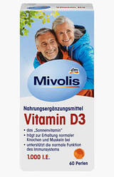 Вітамінний комплекс&nbsp; D3 Mivolis Vitamin D3 старше 50+ 60 капсул Німеччина