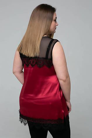 Бордова блуза без рукава великих розмірів атласна, фото 2