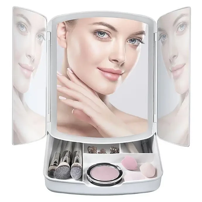 Косметичне дзеркало для потрійного макіяжу з підсвіткою LED My Foldaway Lighted Makeup Mirror M, фото 1
