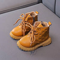 Демисезонные детские ботинки на плюше для девочек и мальчиков, цвет коричневый