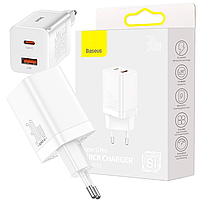 Быстрая зарядка 30W Baseus Super Si Pro Quick Charger 1xType-C + 1xUSB CCSUPP-E02 White