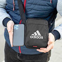 Маленькая городская сумка мессенджер мужская Adidas черная из ткани через плечо молодежная STK Ads