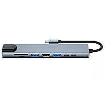 USB Hub Док Станция USB Type-C хаб Addap MH-04, 8 в 1: HDMI/HDTV + PD + USB C + SD + TF + RJ45, фото 4