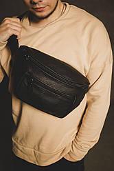 Чоловіча шкіряна бананка сумка на пояс шкіряна чорна мінібег бельтбег