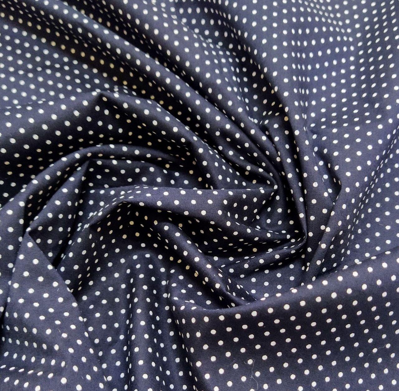 Відріз1,1м поплін дрібний горошок 2мм темно-синій, фото 1