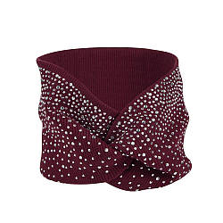 Пов'язка-чалма з трикотажної тканини зі стразами бордового кольору