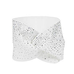 Пов'язка-чалма з трикотажної тканини зі стразами білого кольору