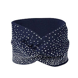 Пов'язка-чалма з трикотажної тканини зі стразами синього кольору