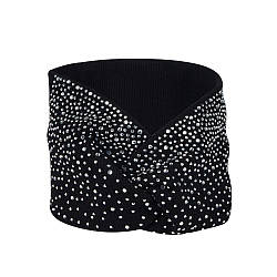 Пов'язка-чалма з трикотажної тканини зі стразами чорного кольору