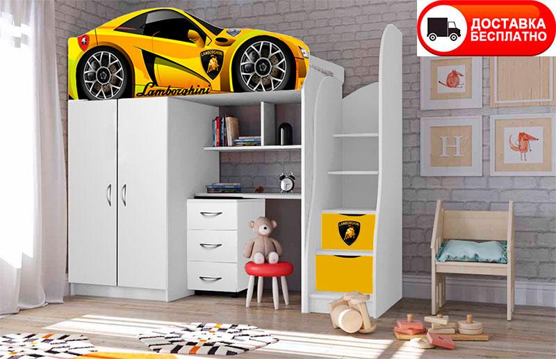 Дитяче ліжко-чердак Bed-Room No1 Lamborghini жовте, спальне місце 1700х800 мм
