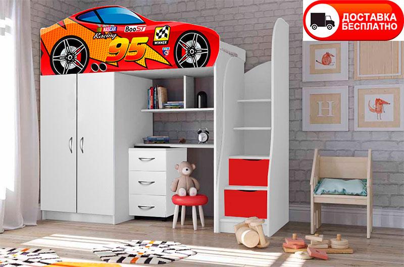 Дитяче ліжко-кімната Bed-Room 1 Блискавка Маквін червона, спальне місце 1700х800 мм