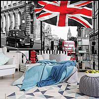 Над кроватью фото обои в спальню 254x184 см Лондонские улицы и английский флаг (059P4)+клей