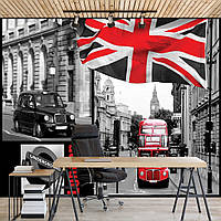 Флізелінові фото шпалери місто на стіну 368х254 см Лондонські вулиці та англійський прапор (059V8)+клей