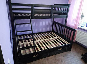 Двох'ярусне тримісне ліжко Олігарх 120 колір венге, з шухлядами