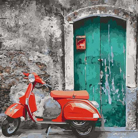 Картина за номерами 40х40 см. Червоний мопед AC11206, фото 1