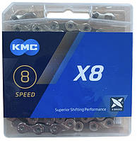 Велосипедная цепь KMC X8 Silver/Gray Original 8 скоростей, с замком