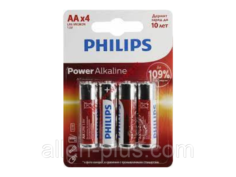 Батарейки лужні PHILIPS Power Alkaline LR6/AA 1.5V, 4 шт. на блістері