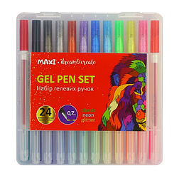 Набір кольорових гелевих ручок в пластиковому боксі, 24 неонових, класичних кольорів та з блискітками MX11987