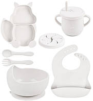 Набор детской силиконовой посуды Y23 тарелка, слюнявчик, тарелка для супа, ложка, вилка, поильник (n-10081)