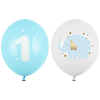 Латексна кулька Party Deco 12"(30 см) Цифра 1 "Слоник" для хлопчика
