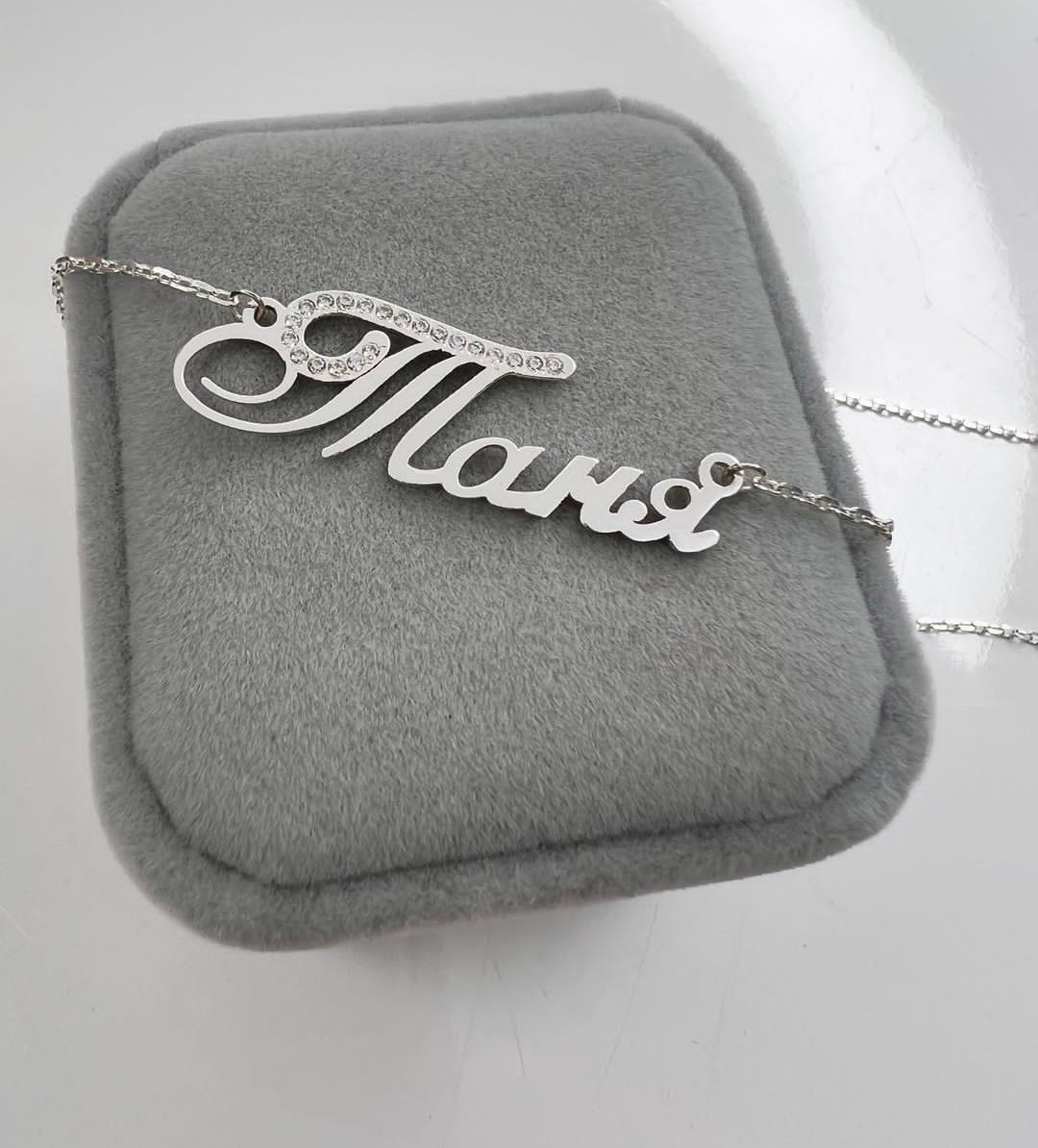 Срібне іменна кольє Таня з позолотою і цирконієм