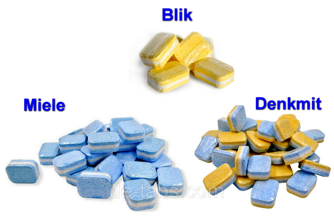 Мікс 2кг ( ~90шт ) таблетки для посудомийки в розчинній плівці, Miele Ultra Tabs | Denkmit | Blik