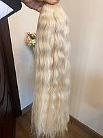 Натуральные волосы в срезе блонд, волна 70 см 50 грамм для наращивания