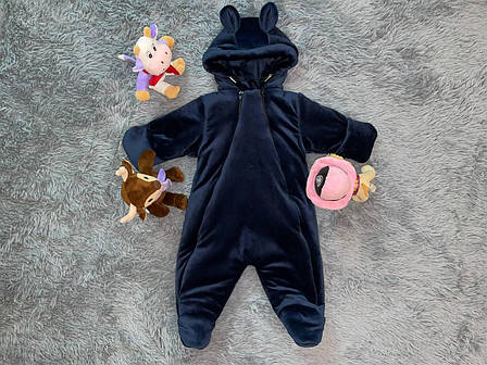 Дитячий демісезонний велюровий комбінезон для новонародженого – весняний осінній комбінезон від 0 до 6 міс., фото 1