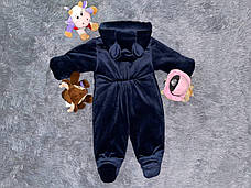 Дитячий демісезонний велюровий комбінезон для новонародженого – весняний осінній комбінезон від 0 до 6 міс., фото 3