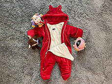 Дитячий демісезонний велюровий комбінезон для новонародженого – весняний осінній комбінезон від 0 до 6 міс., фото 2