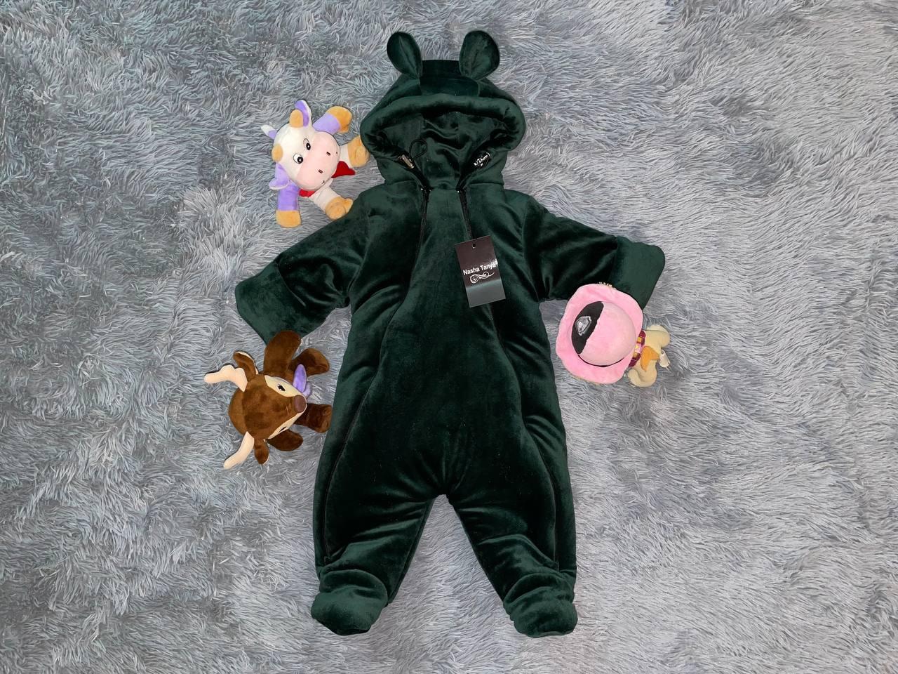 Дитячий демісезонний велюровий комбінезон для новонародженого – весняний осінній комбінезон від 0 до 6 міс.