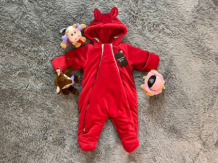Дитячий демісезонний велюровий комбінезон для новонародженого – весняний осінній комбінезон від 0 до 6 міс., фото 1